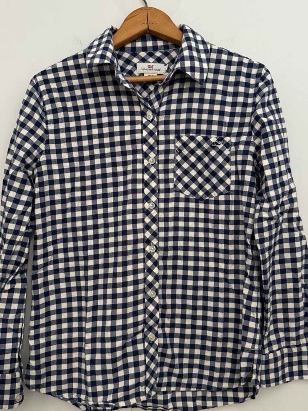 Vineyard Vines Navy and White Gingham Button-Down Shirt Classic Preppy Cotton